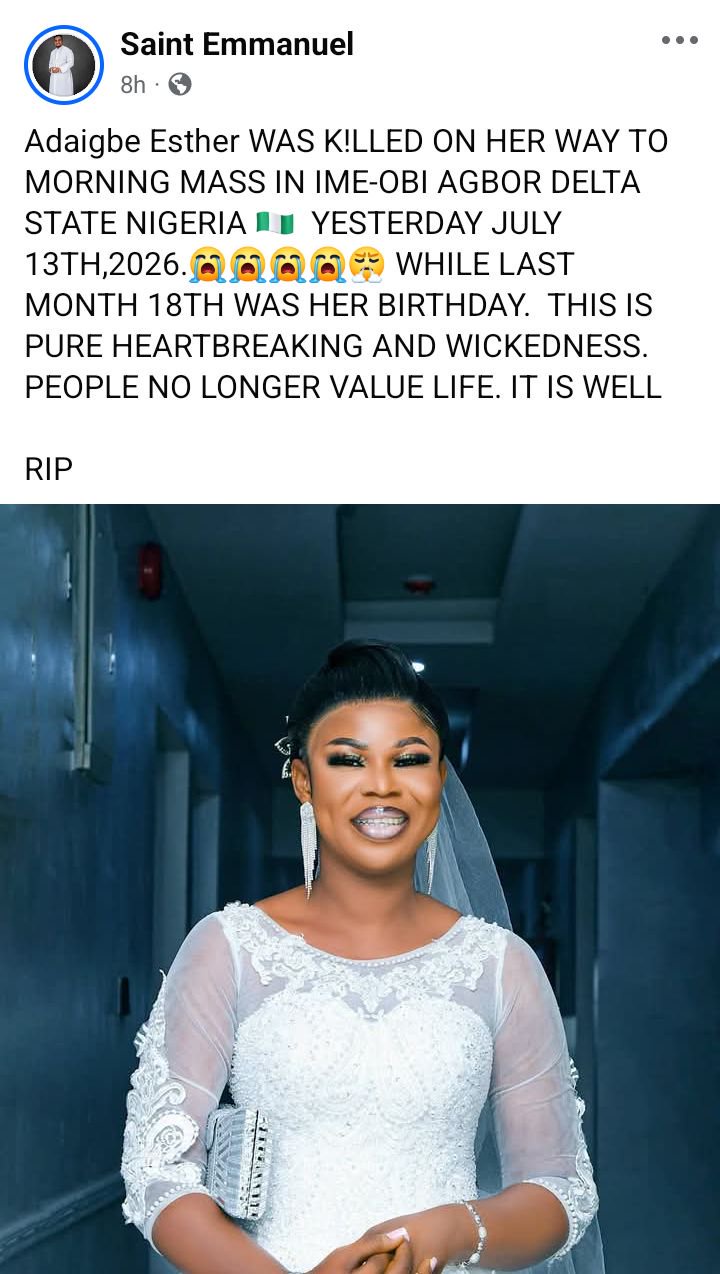 Woman allegedly st@bbed to d3ath one month after her wedding in Delta
