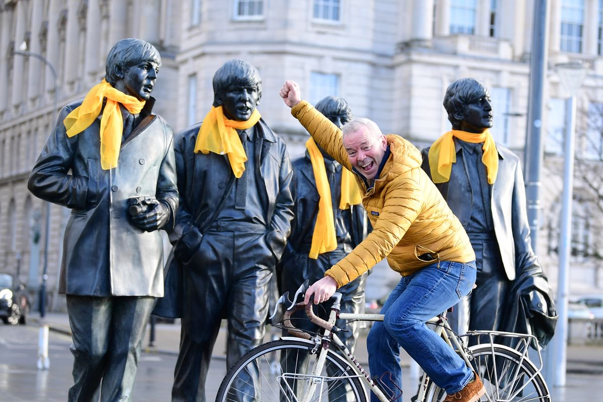 Simon O’Brien, Liverpool City Region cycling and walking commissioner, celebrating the Tour de France coming to Liverpool
