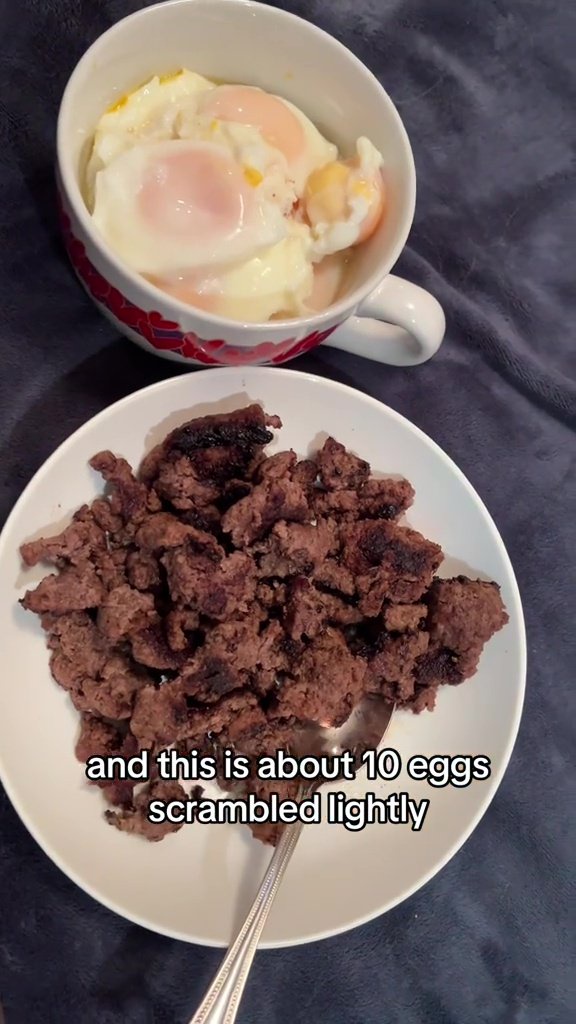 As well as having a bowl of beef mince and a further 12 poached eggs for dinner