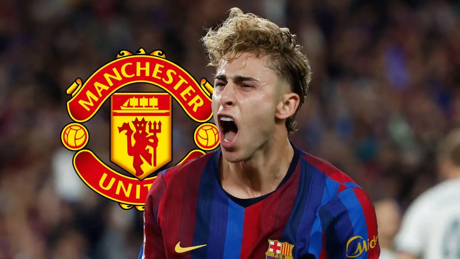 Barcelona attacker Fermin Lopez, Man Utd badge