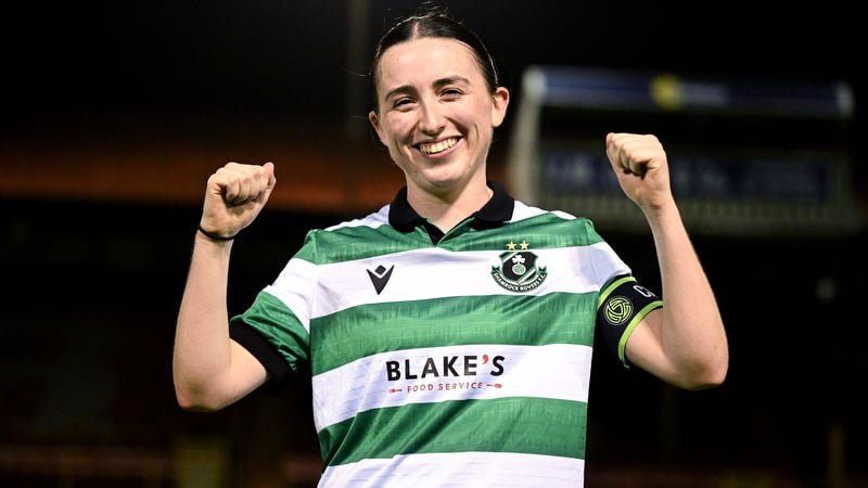 Sadhbh Doyle of Shamrock Rovers celebrates after her side's win in the SSE Airtricity Women's Premier Division match between Shelbourne and Shamrock Rovers at Tolka Park in Drumcondra, Dublin.