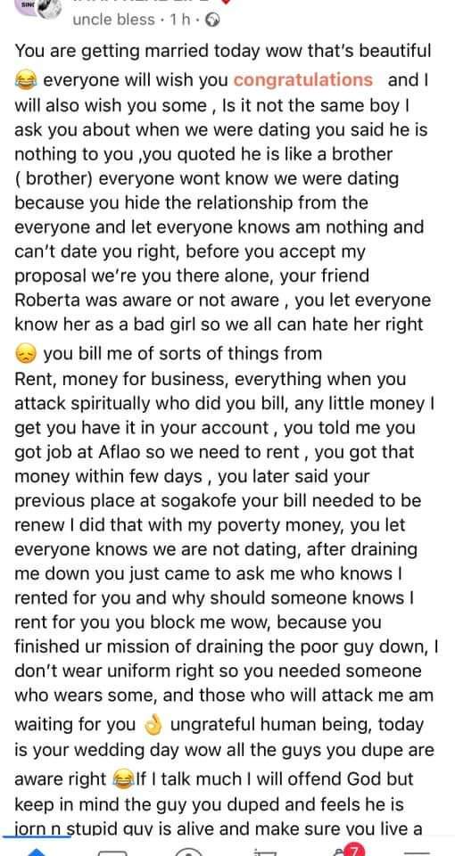 "Have You Hugged Or Kissed Me Before? you were just a Local Client" – girlfriend of Uncle Bless replies him whiles getting married