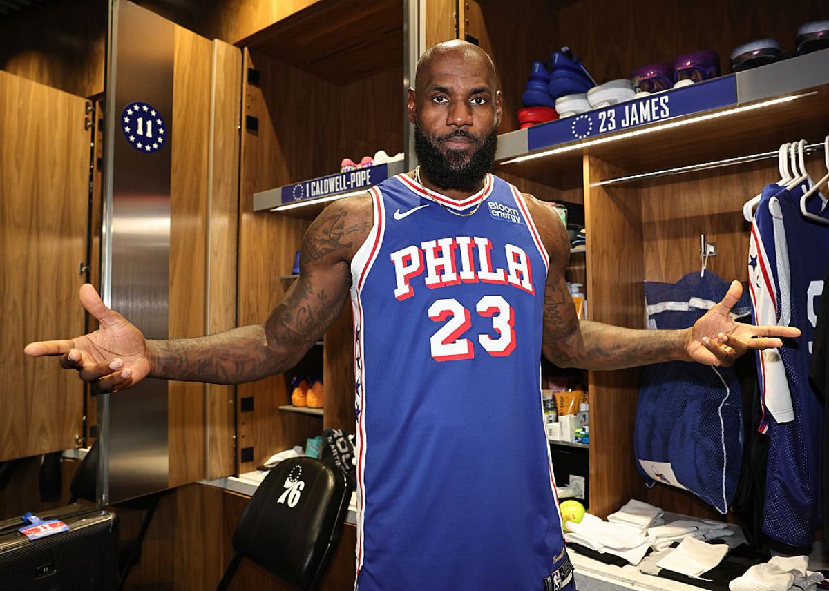 LeBron James #23 of the Philadelphia 76ers in the locker room during NBA media day on September 28, 2026 at the Philadelphia 76ers Training Complex in Camden, New Jersey.