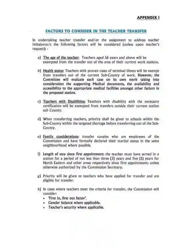 TSC releases a list of new factors to be considered when effecting teacher transfers.