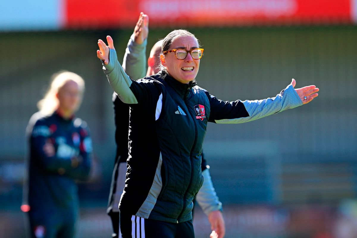 Abbie Britton, Manager of Exeter City Women during the Women's National League - Premier Division match match between Exeter City Women  and AFC Bournemouth Women at St James Park, Exeter on 20 September 2026 (Photo: Tom Sandberg/PPAUK)
