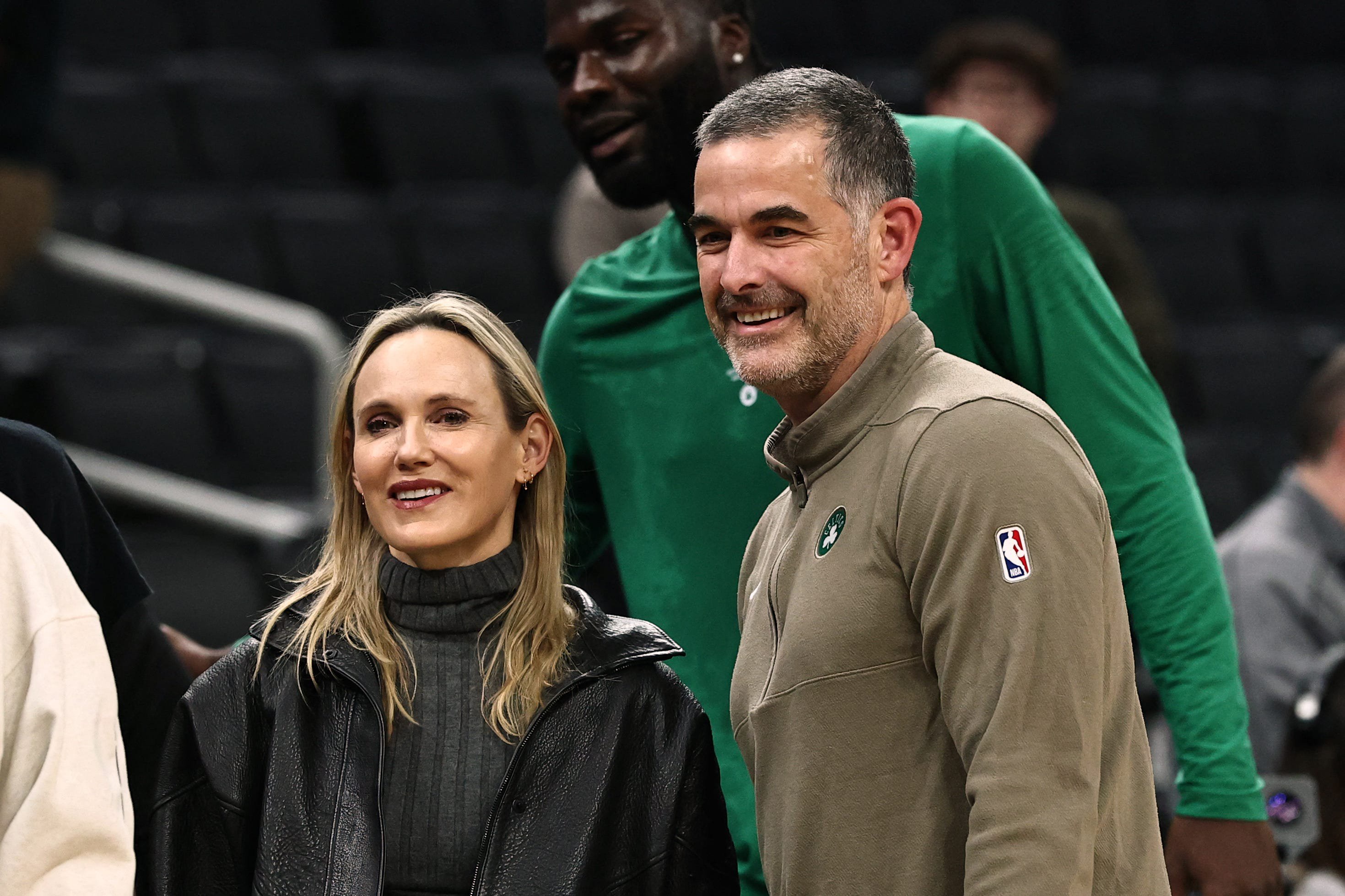 Oct 27, 2026; Boston, Massachusetts, USA; Boston Celtics owner Bill Chisholm smiles with his wife Kim before the game between the Boston Celtics and the Brooklyn Nets at TD Garden. Mandatory Credit: Winslow Townson-Imagn Images
