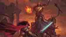 Art of Vecna and Kas fighting from the D&D adventure Vecna: Eve of Ruin