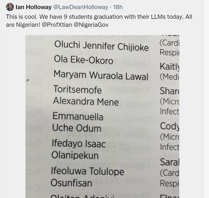 Dean at Canadian university announces that all of their law graduands are Nigerians 