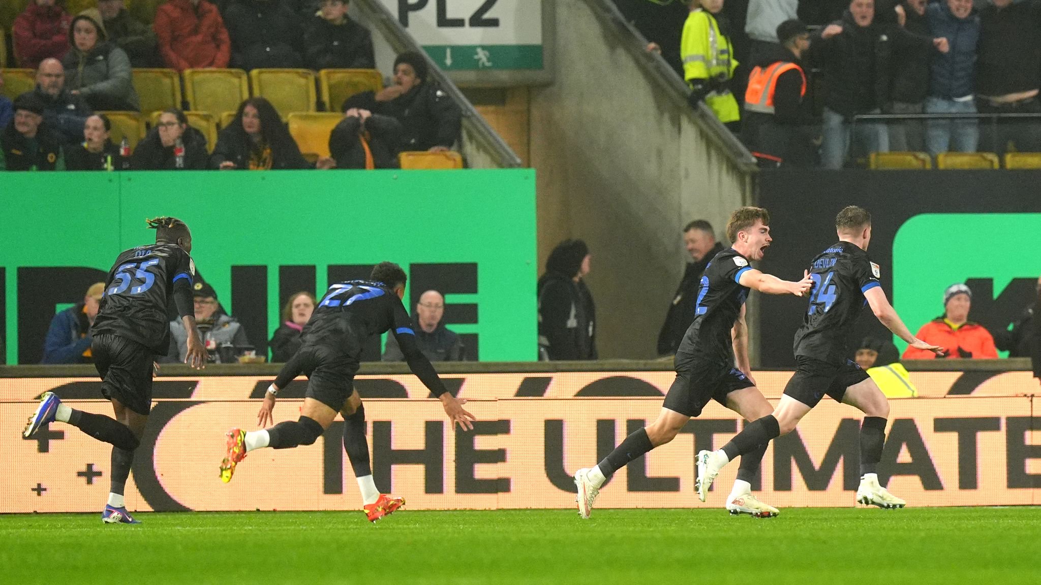 Portsmouth's Terry Devlin celebrates scoring against Wolves. Pic: PA