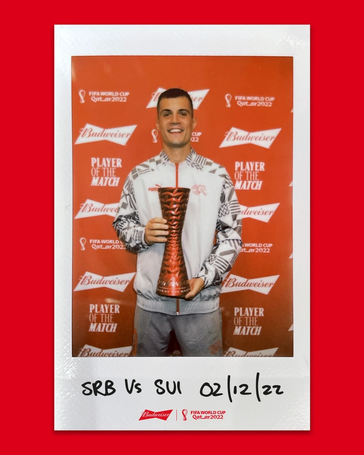 Arsenal star Granit Xhaka pose with Man of match award after stunning display for Switzerland against Serbia 