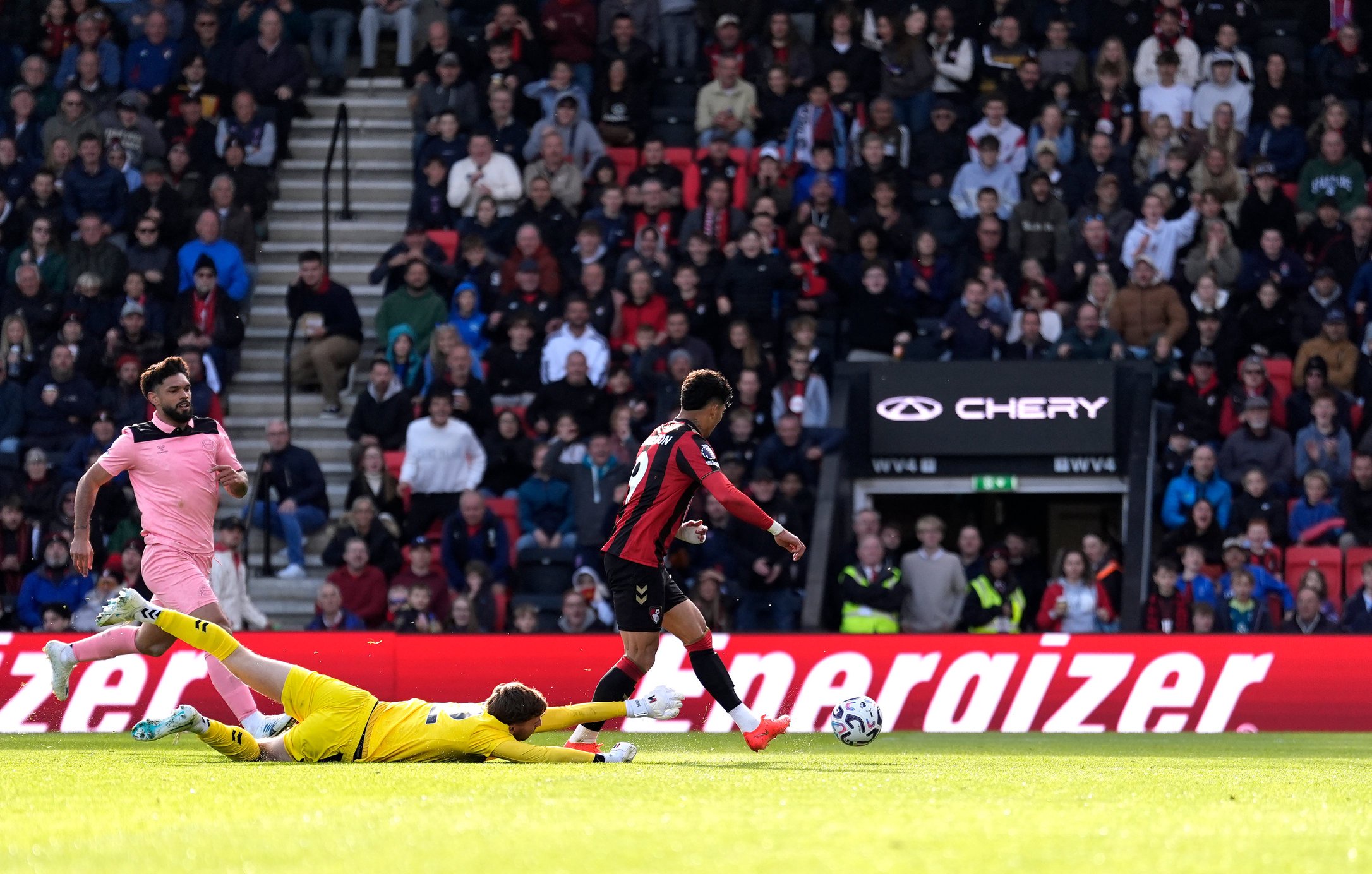 Bournemouth's Evanilson scores their side's second goal of the game during the Premier League match at the Vitality Stadium, Bournemouth. Picture date: Sunday October 18, 2026.