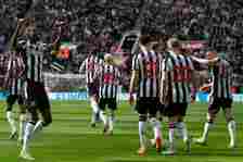 Alexander Isak is celebrating his goal during the Premier League match between Newcastle United and Sheffield United at St. James's Park in Newcast...