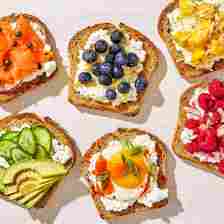 cottage cheese topped toasts with different toppings