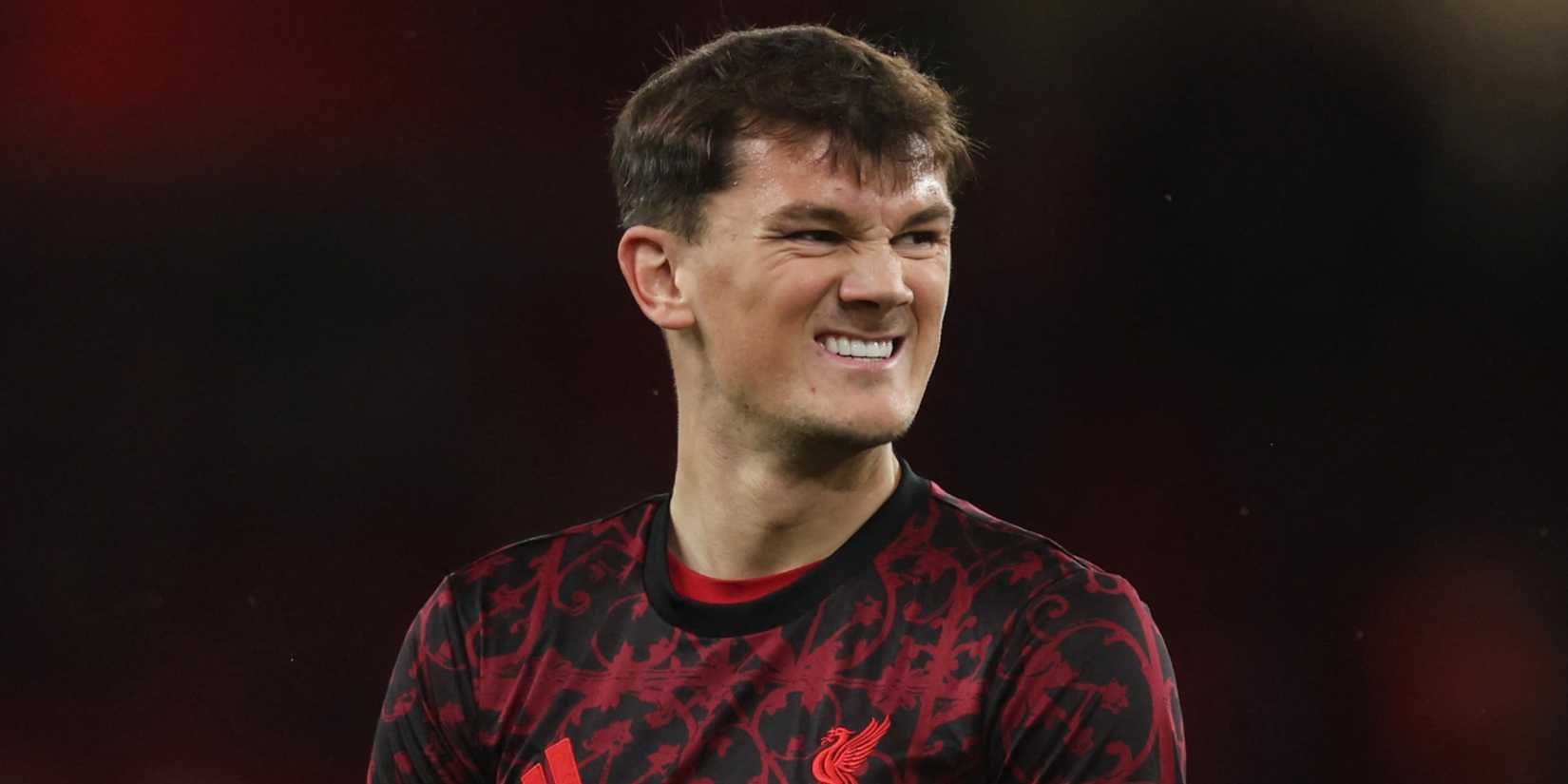 Liverpool's Calvin Ramsay reacts during the warm up before a match
