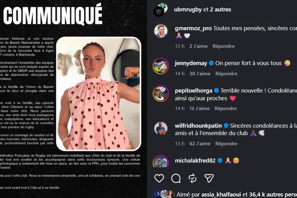 Les hommages se multiplient après le décès de Cléa Menier, 17 ans, suite à un match de rugby.