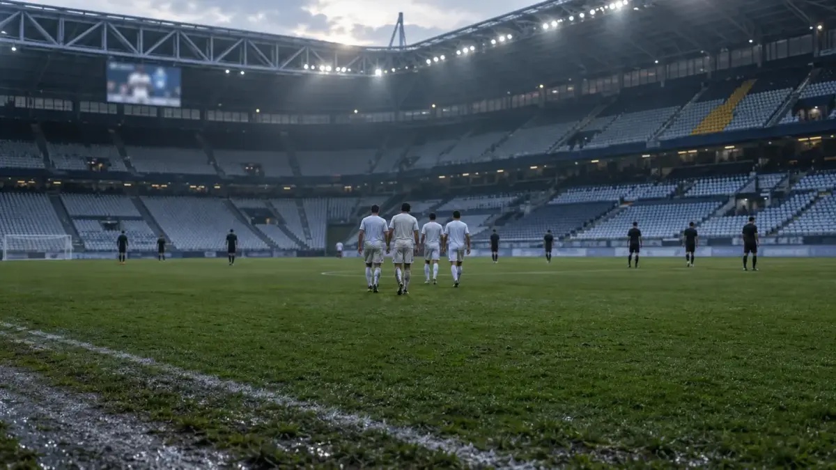 Unmarked players leave a Turin stadium pitch after Lazio’s decisive win over Juventus.