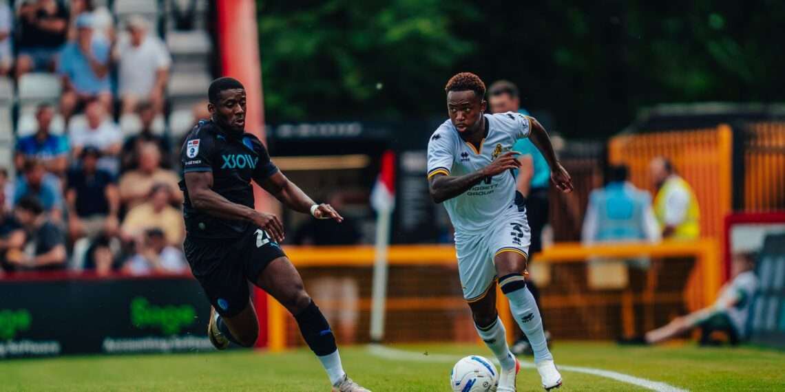 Zak Sturge on the ball against Stevenage on July 25, 2026. Image: Millwall FC