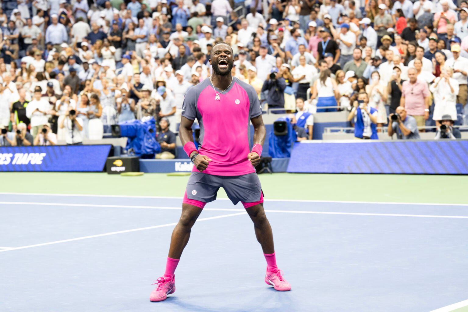 Frances Tiafoe celebrates at the 2026 US Open