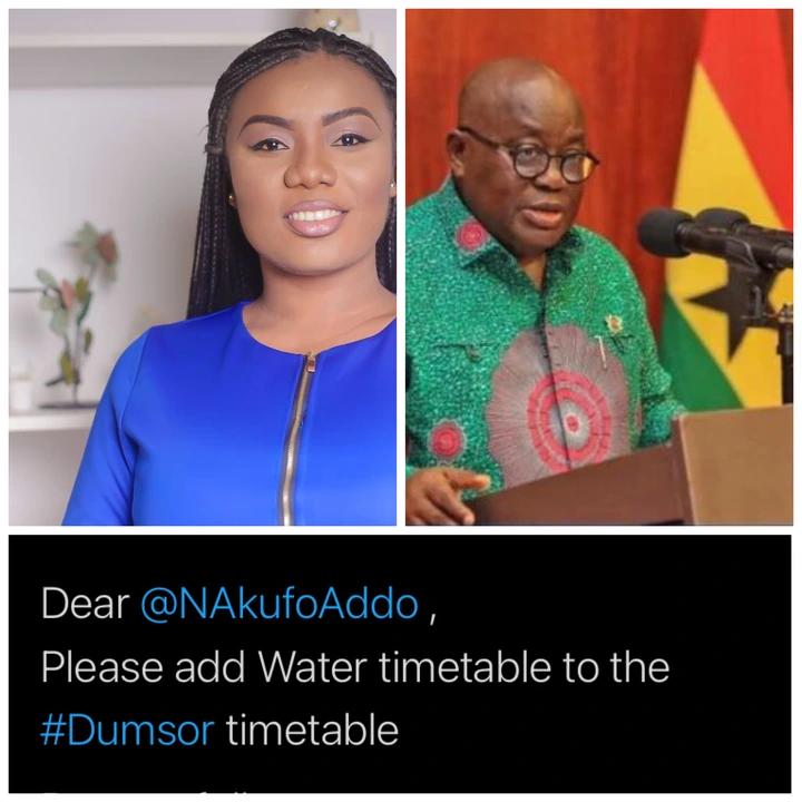 Bridget Otoo: Nana Addo, we are waiting for the water time table alongside the dumsor table. 58