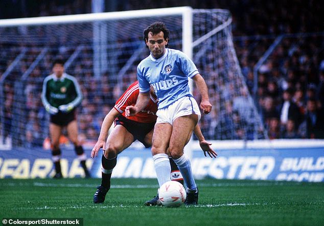 Varadi in action during a 1-1 draw against Manchester United at Maine Road in 1986