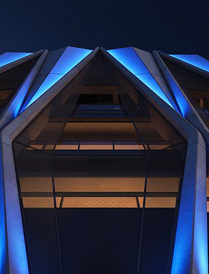 Two different outside views were shared - one with blue for Inter's games