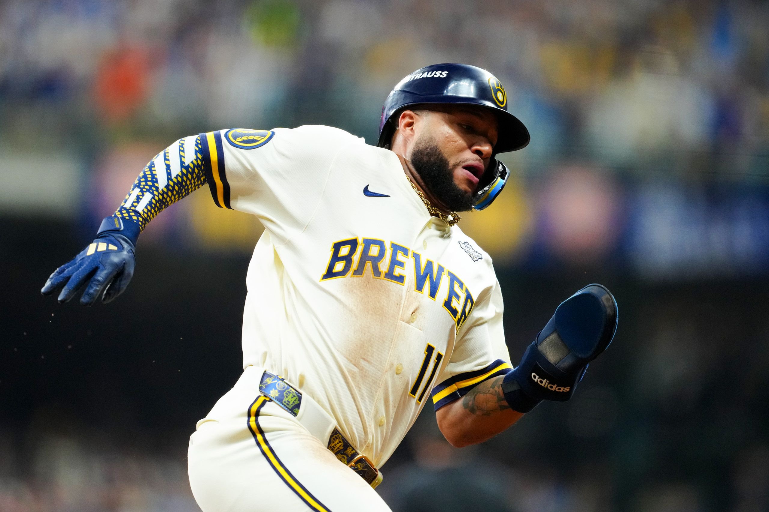 A baseball player running.