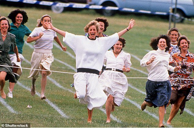 Princess Diana is pictured competing in the mothers' race at Prince William's school sports day in 1989
