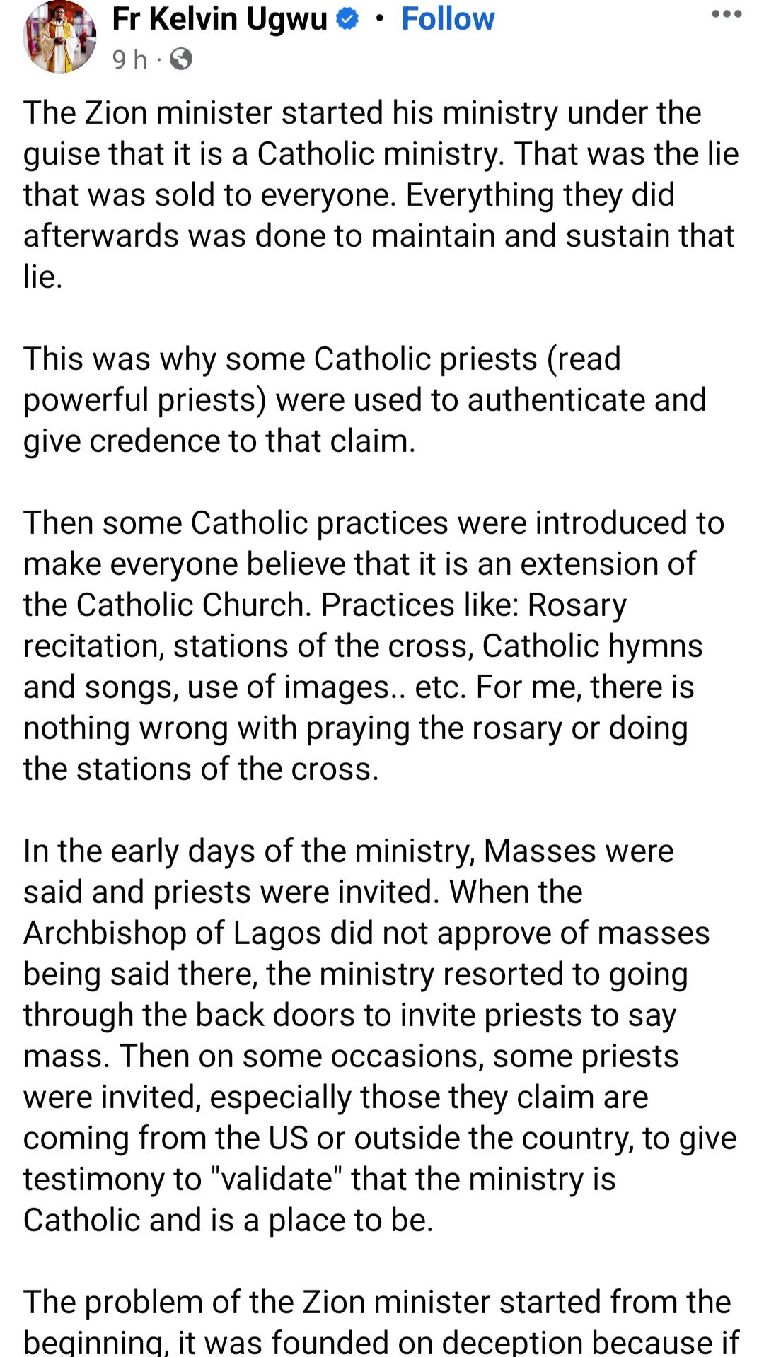 "This centre is proscribed by the Archbishop of Lagos Archdiocese" Catholic Priests warn Catholics against attending Zion Ministry; members hit back