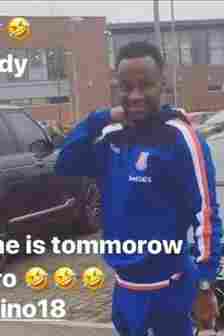 Saido Berahino standing in a car park while wearing a Stoke City tracksuit