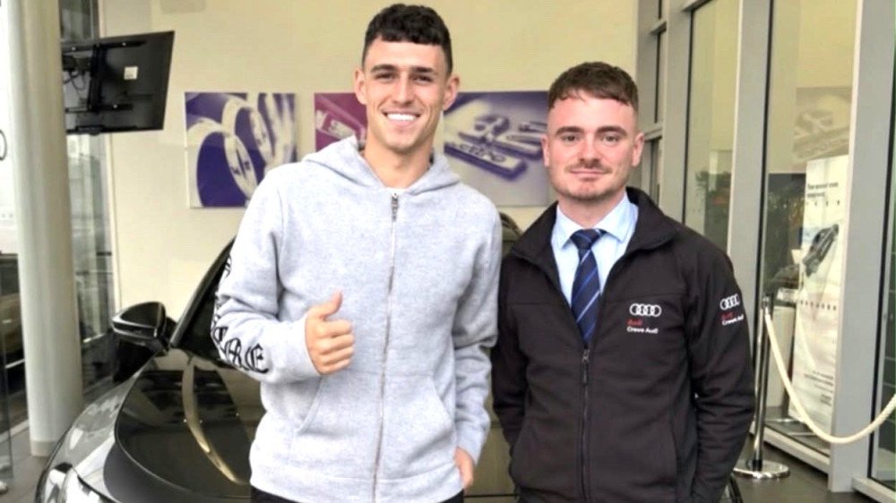 Phil Foden, 25, swapped the football pitch for Crewe Audi on Thursday 22 October (Photo: Swansway).