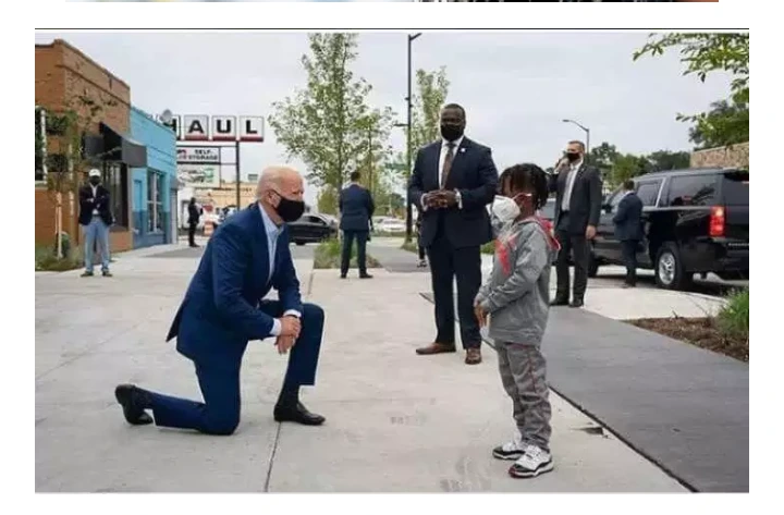 He Is The President For All”- Photo Of Joe Biden Kneeling Before A Black Boy Before US Elections.