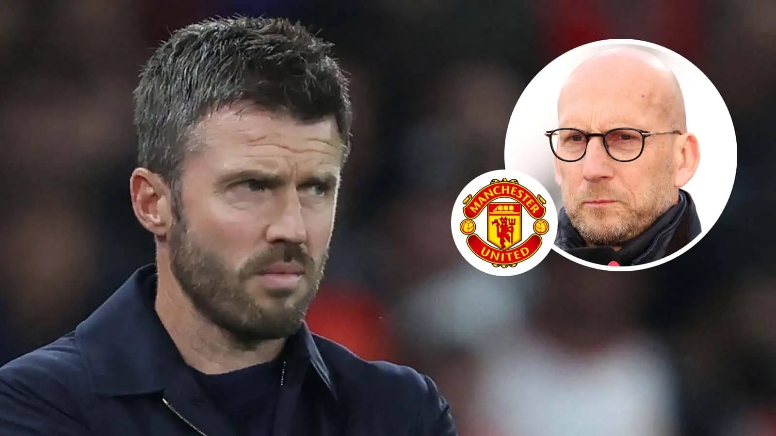 Manchester United manager Michael Carrick, Manchester United badge and Red Devils legend Jaap Stam - copyright TEAMtalk