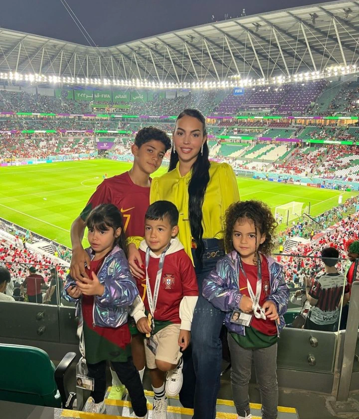Cristiano Ronaldo wife, Georgina Rodriguez flew their kids to Qatar to watch their dad's match against South Korea (Photos) 