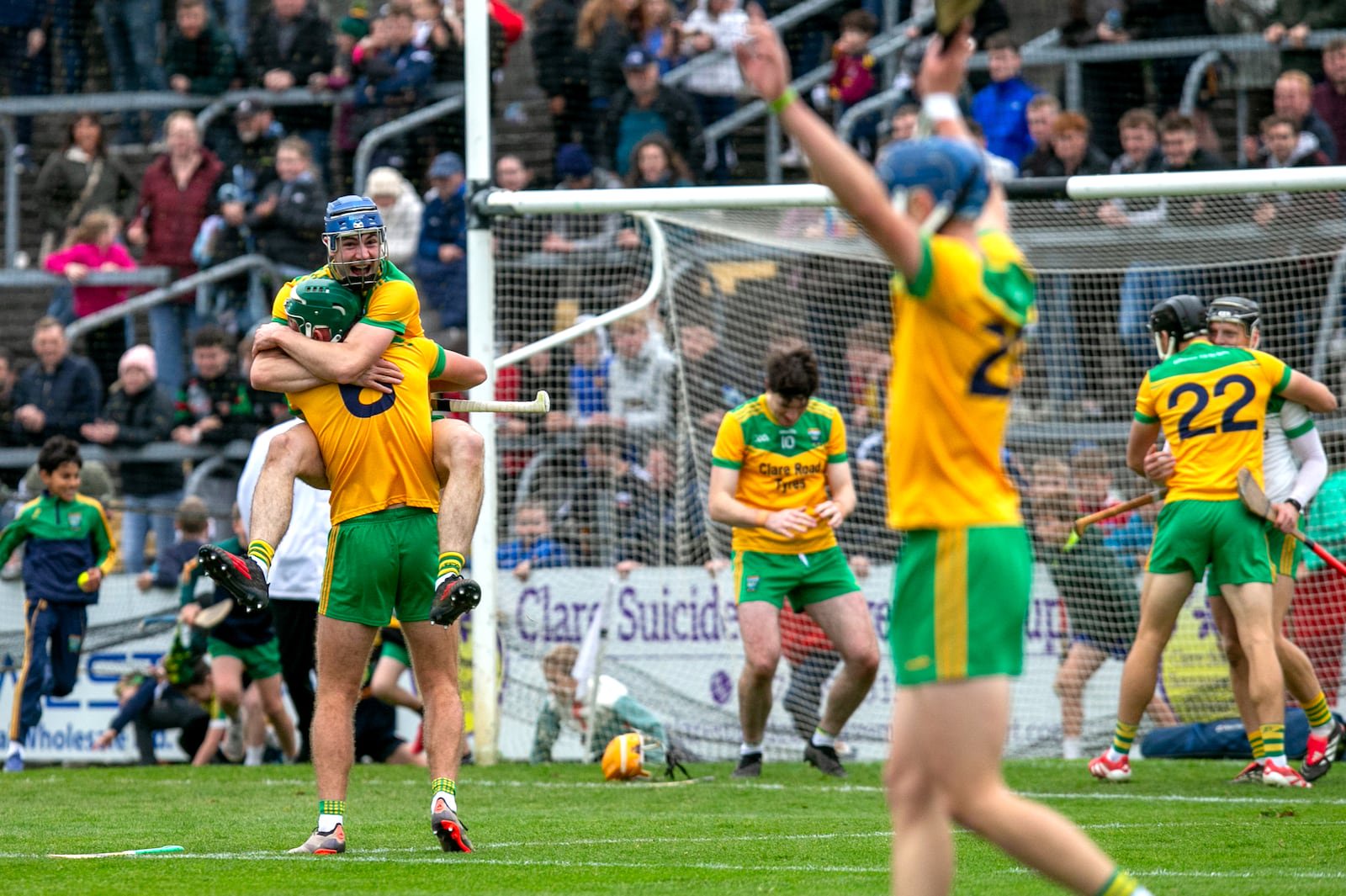 Inagh-Kilnamona players celebrate at the final whistle in the Clare SHC final between Inagh-Kilnamona and Kilmaley at Cusack Park in Ennis last Sunday. Photograph: Natasha Barton/Inpho