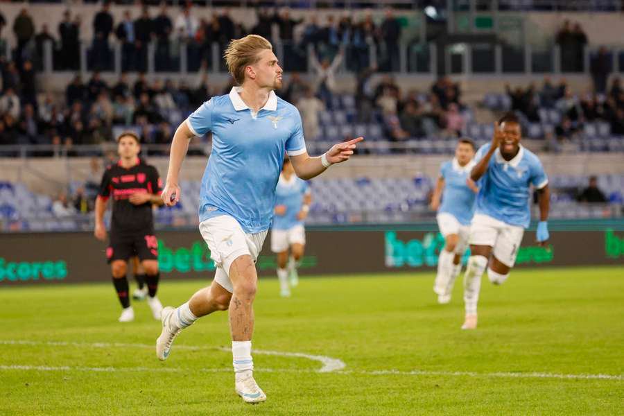 Lazio's Kenneth Taylor celebrates