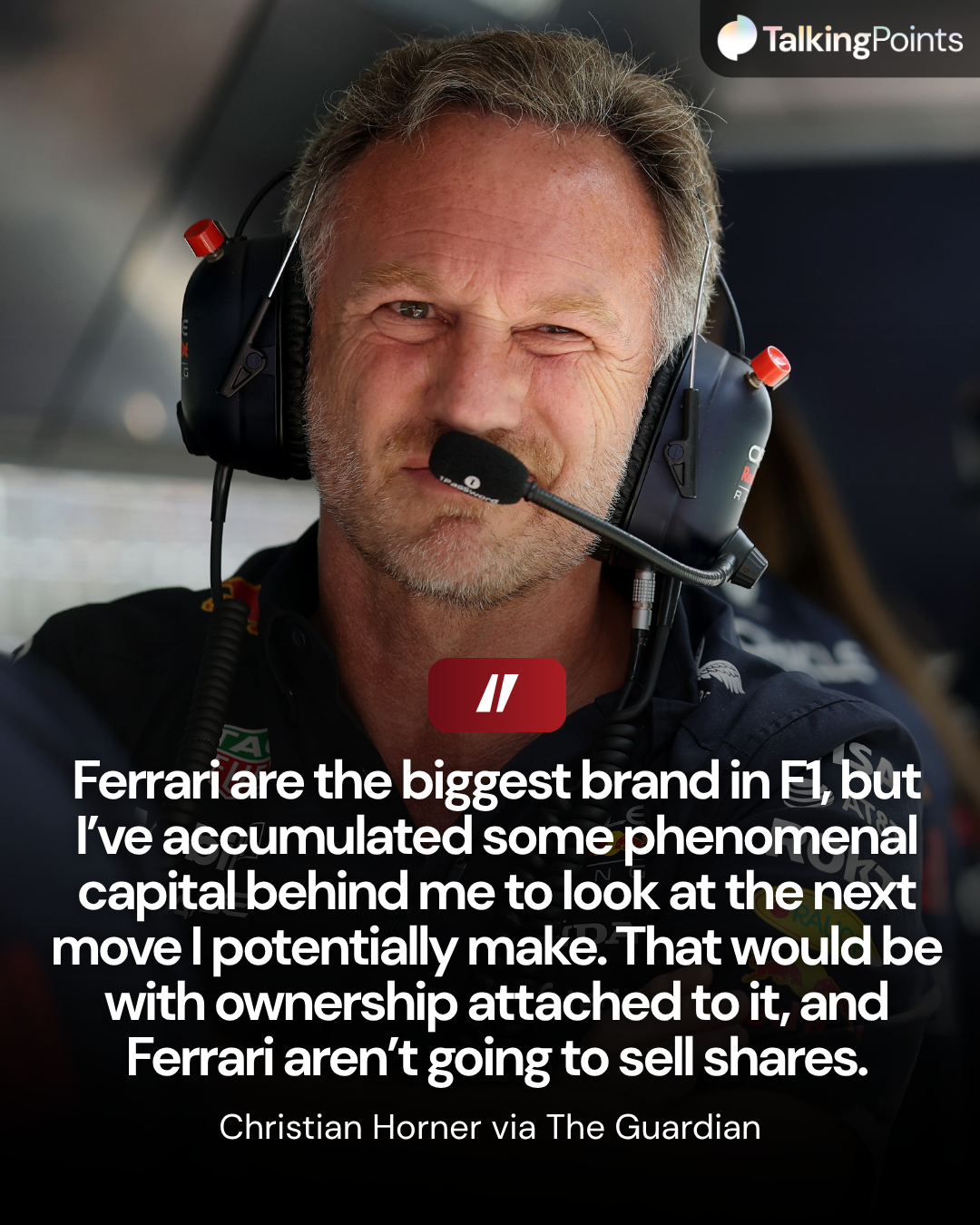 Quote graphic as Christian Horner addresses a potential move to Ferrari