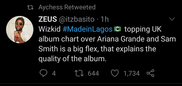 wizkid - Fans React As Wizkid’s Made In Lagos Album Displaces Ariana Grande, Drake, Eminem And Other Albums On UK Chart Ff482ffba2d4aea1495d16300211aa85?quality=uhq&format=webp&resize=720