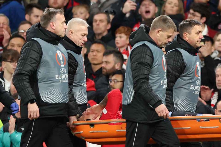 Martinez was stretchered away and Erik ten Hag said things are not looking good