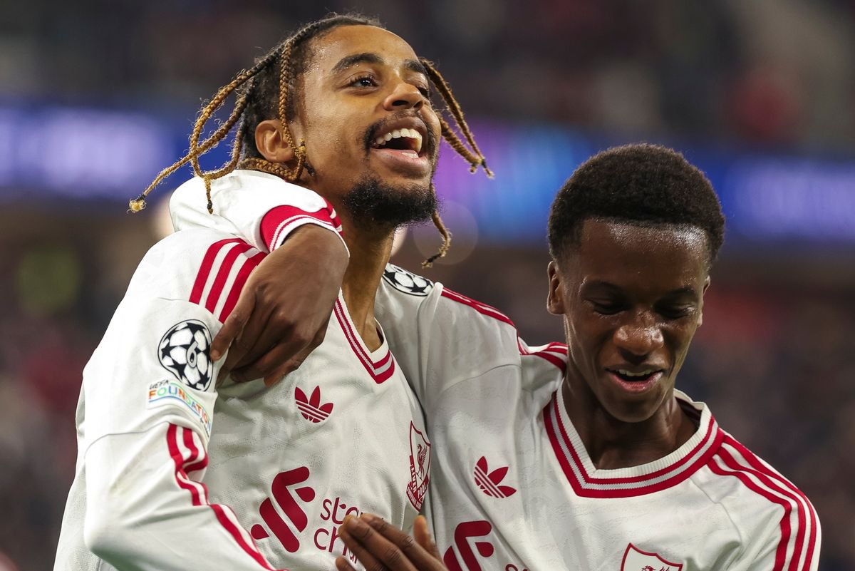 Bradley Barcola and Trey Nyoni of Liverpool