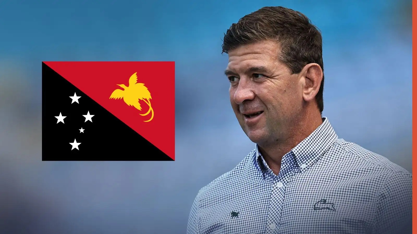 Jason Demetriou with the Papua New Guinea overlaid to his left