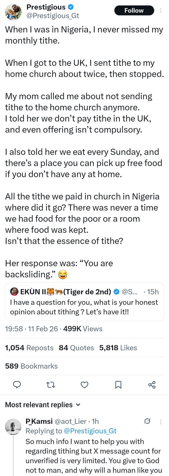 Nigerian man shares what he experienced in UK church that made him to stop paying tithe after relocating abroad