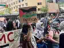  A pro-Palestinian march near Columbia University in early May.