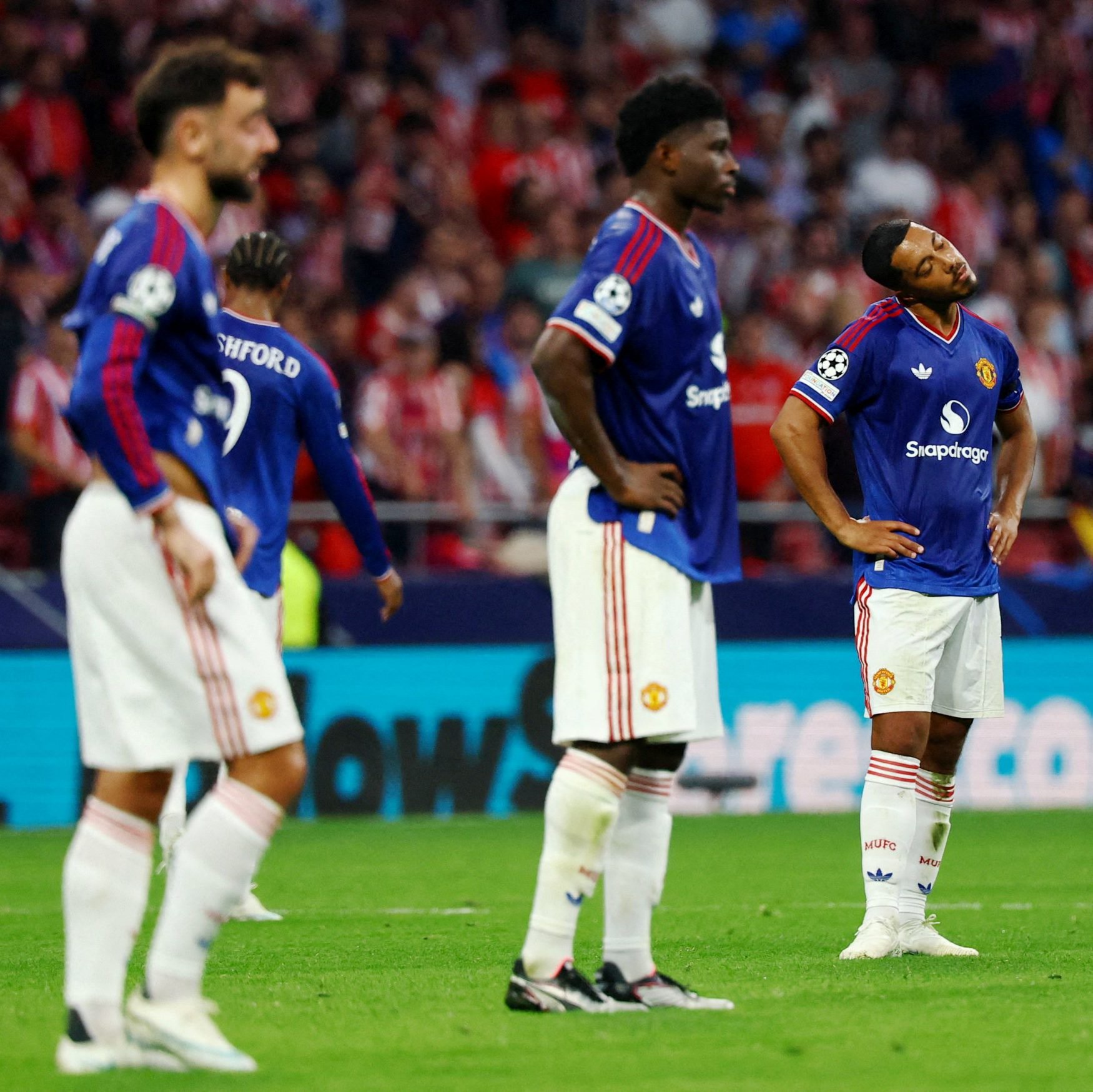 Atletico Madrid v Manchester United - Riyadh Air Metropolitano, Madrid, Spain - October 13, 2026 Manchester United's Youri Tielemans looks dejected after Atletico Madrid's Johnny Cardoso scores a goal