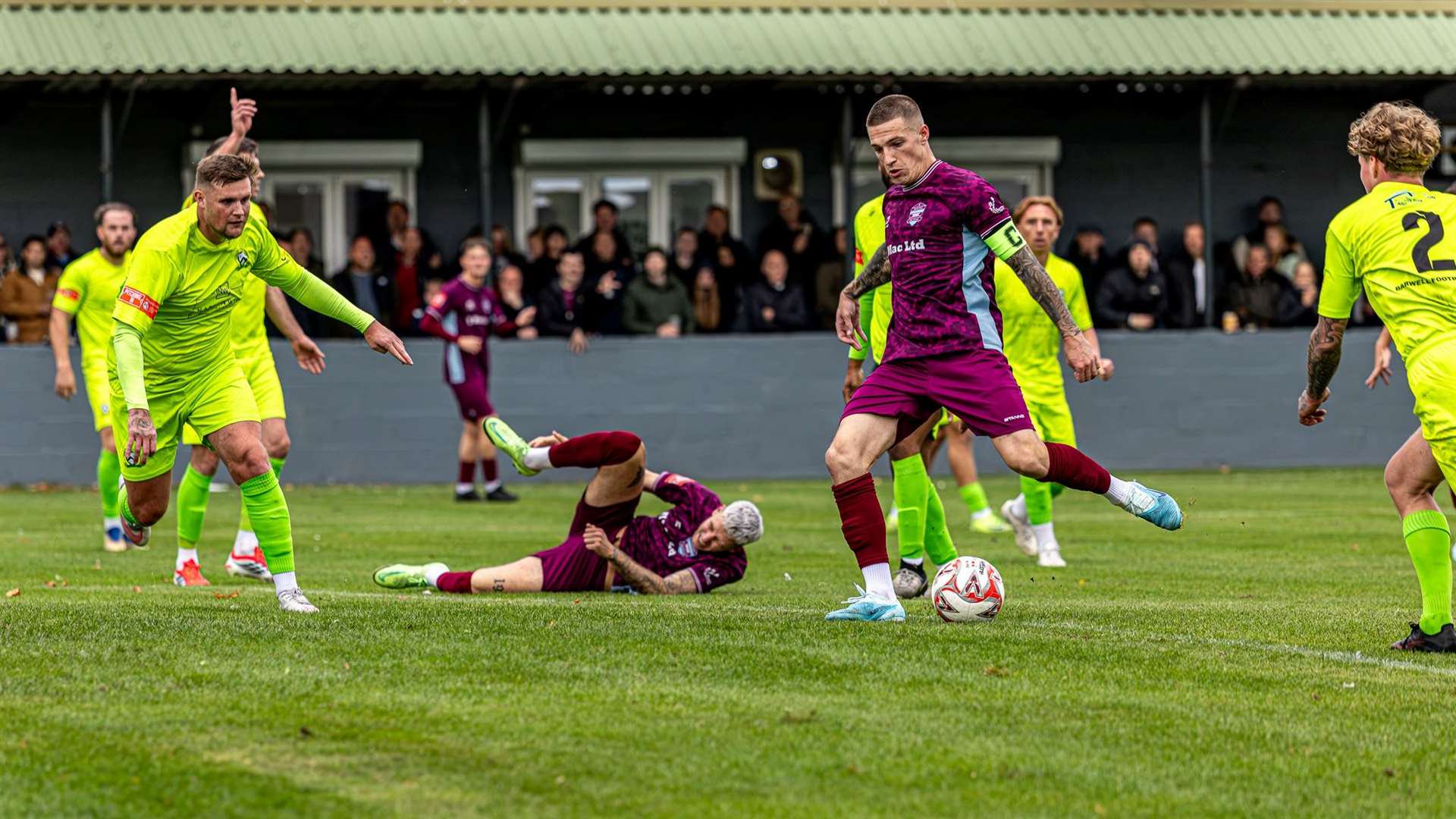 Zac Allen scores Bourne's first goal. Photo: Mat Robinson